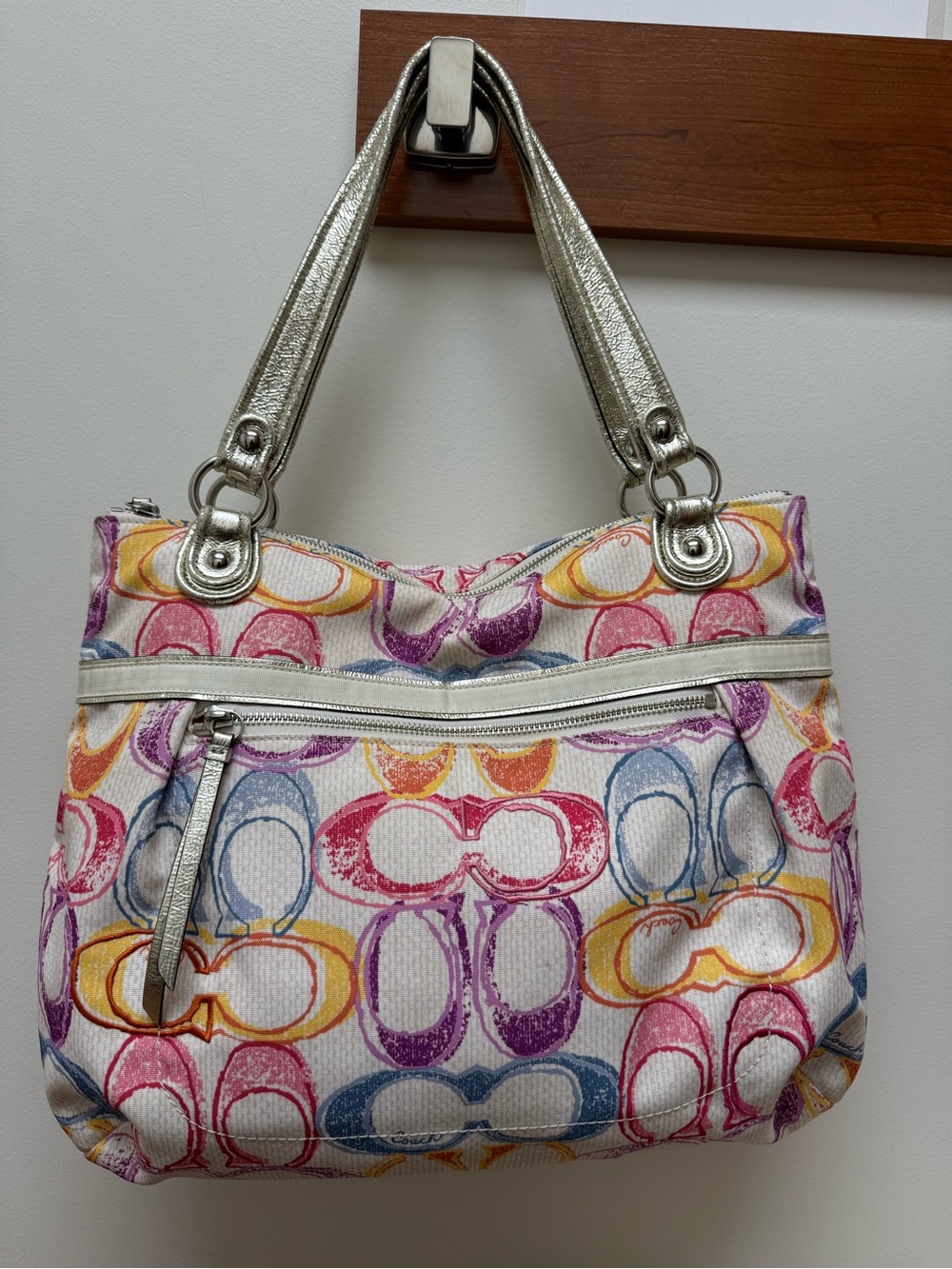 Authentic COACH Multicolor Signature Tote Bag Women's Canvas